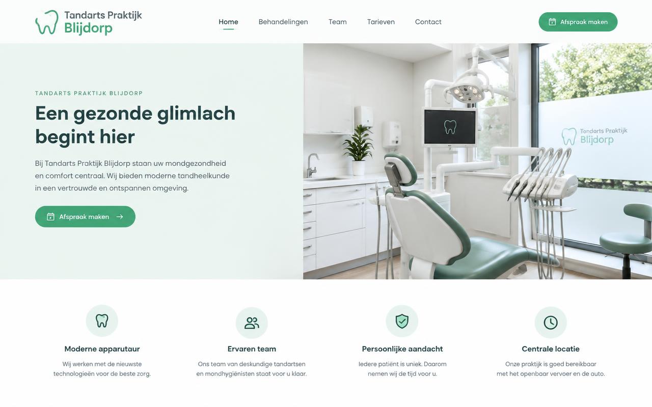 Voorbeeldwebsite Tandarts Praktijk Blijdorp, gemaakt met Divium